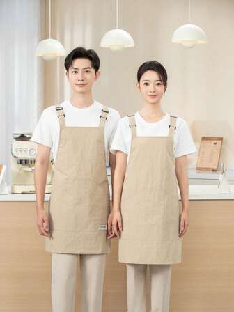 Delantal impermeable de unicolor de tafetán con correa ajustable en H, unisex