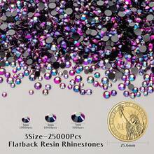 25000Pcs Black AB Rhinestones For Bedazzling Kit, 3-5mm Resin Flatback Rhinestones Bulk Bedazzle Gems Diamonds For Crafts DIY Shoes, Clothing{"Color_name":"BlackAB"} - BlackAB - 查看 3