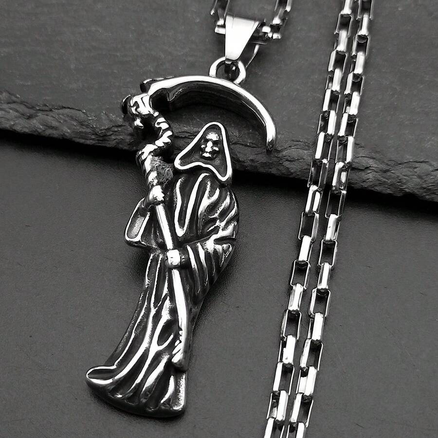 Holy Saint Death Santa Muerte Grim Reaper Necklace For Men Stainless Steel Silver Color Male Chain Necklaces Jewelry Gift - Necklace - View 1