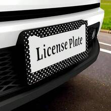 1pc Black And White Polka Pattern 2 Hole License Plate Frame Aluminum Material 6x12 Inches With Screw Kit Retro Novelty Car Decoration Standard US License Plate Size - 12x6英寸 - 查看 5