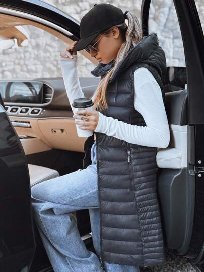 Long Hooded Quilted Vest For Women, A Lightweight And Warm Transitional Vest With A Comfortable Style, Double Zipper And Practical Pockets, Perfect For Everyday Looks, Walks And Travel In Autumn And Spring