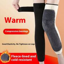 1pc Long Knee Wrap With Thermal Lining, Thick Warm Knee Brace With Straps For Men & Women, Winter Knee Joint Cold Protection Knee Pad