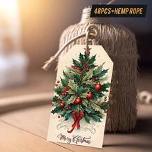 24-48 pièces [Étiquettes cadeaux de Noël vintage] Étiquettes en corde de chanvre élégantes avec des designs classiques, décorations de cadeaux festifs pour l'emballage des fêtes, ornements pour sapin de Noël, échange de bureau, échange de cadeaux en famille, fête de Noël entre amis, décorations de vacances rustiques