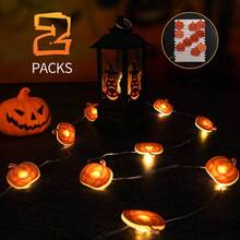 2 Packs Halloween Pumpkin String Lights, 7ft 20 LEDs Orange Halloween String Lights Operated Indoor Party Decorations As Well As Bedrooms, Homes And