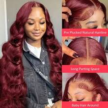 250% Density Burgundy Wig Human Hair 99j Burgundy Lace Front Wigs Human Hair 13x6 HD Body Wave Human Hair Wig Pre Plucked Glueless Red Wine Colored Human Hair Wig For Women - Màu Đỏ Sâu - Xem 10