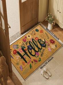1pc [Best Seller] Christmas Thanksgiving Floral Hello Pattern Doormat, Farmhouse Style Indoor Outdoor Non-Slip Mat | Durable Polyester Material | Non-Slip, Easy To Clean, Dirt-Resistant, Machine Washable | Entryway And Home Decor - Perfect For Room Decor, Small Rug, Living Room Rug, Bedroom Rug, Kitchen Rug, Bathroom Rug, Area Rug