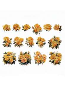 30pcs/Pack Vintage Rose Floral Stickers, Creative Aesthetic Sticker Decals, Holiday Gift, DIY Decoration Scrapbooking Craft Supplies, Personalized Sticker Album School Stationery - Black - View 10