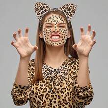 Leopard Costume SetBlack Golden Leopard Print Face Stickers And Cat Ears Headband Bow Tie Tail For Halloween Cosplay Accessories