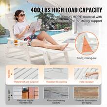 Chaise Lounge Chair, 400 Lbs Weight Capacity, 6 Positions Adjustable Patio Lounge Chair, Outdoor HDPE Lounge Chair With Backrest & Cup Holder, For Pool Poolside Deck Backyard Lawn, White - 白色 - 查看 2