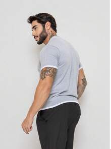 Men's Rib Knit Short Sleeve T-Shirt Basic Chic Duocolor Links Crew Neck Premium Quality Spring Summer 26 Men's Rib Knit Short Sleeve T-Shirt Round Neck High Stretch Regular Fit Tee - 銀色 - 查看 3