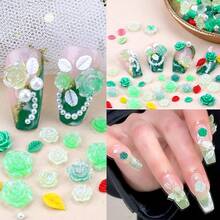3D Flower Nail Charms Set,150pcs Mixed Size Camellia Rose Resin Charms,150pcs Mixed Size And Color Leaves,100pcs Round White Pearl Beads For Nail Accessories Nail Art (3-Camellia Green){"Color_name":"CamelliaGreen"} - CamelliaGreen - 查看 6