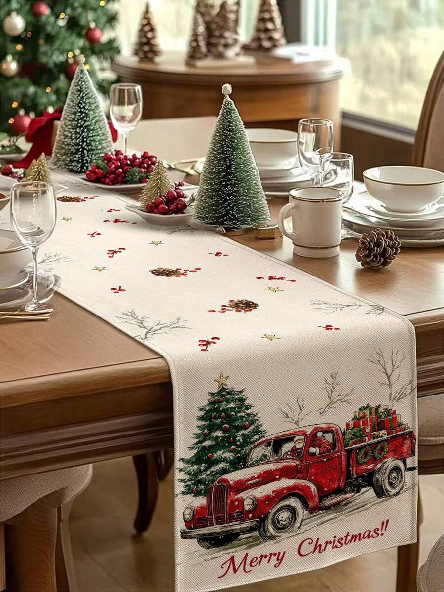 1pc Christmas Car Desk Flag, Christmas Decorative Desk Flag, Christmas Linen-Like Desk Flag, Desk Flag, Desk Flag, 1pc Desk Flag, 4pcs Placemats, 1pc Cushion Cover, 3 Products Available, Seasonal Home Decor Indoor/Outdoor Party Supplies, Winter Home Decor, Christmas Decoration, Christmas Room Decor, Christmas Party Decoration - Multicolor - View 1