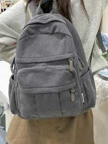 极简灯芯绒大容量背包 - 灰色 - 查看 3