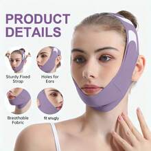 2pcs V-Face Double Strap Compression + Silicone Trainer, Face Lifting Band, Beauty Double Chin Shaper, Elastic Breathable Purple - Purple - View 2