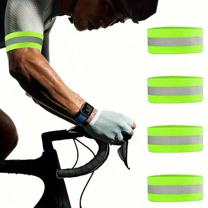 4 Packs Highly Elastic, Breathable, And Moisture-Absorbing Sports Wristbands, Unisex, Adjustable Armbands, Suitable For Various Sports, Cycling, Running, And Outdoor Sports (Green) - Suitable For Gym Workouts, Lightweight, Breathable, And Moisture-Absorbent Sports Wristbands, High-Visibility Sports Wristbands, Outdoor Sports Armbands, Reflective Straps For Night Jogging, Cycling Foot Straps, And Mountain Bike Leg Straps