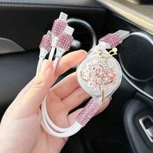 Bộ sạc ô tô 4 trong 1 đính đá lấp lánh với màn hình hiển thị điện áp, cáp sạc 3 trong 1 có thể thu gọn, cáp sạc USB, cáp sạc nhanh 3 trong 1 (phù hợp cho nữ), tương thích với camera hành trình, iPad, GPS, quà tặng hoàn hảo cho dịp lễ/sinh nhật. - Cáp dữ liệu múa ba lê thanh lịch - Xem 2