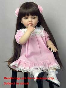 55 CM Like Real Full Soft Vinyl Reborn Doll 22 Inch Alive Newborn Bebe Lovely Christmas Gift (Some Parts Random, Including Pacifier, Bottle, Hair Accessories And Clothes Set) - Rosa - Ver 4
