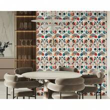 FLFK Boho Vintage Wallpaper Peel And Stick Removable Flower Shape Stripe Wall Mural Living Room, Bedroom, Kitchen, Office, Apartment Decor 16x128