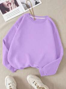 LCWomen's Drop Shoulder Long Sleeve Sweatshirt,Long Sleeve Tops Graduation,Back To School Outfits,Graduation,Teacher Outfits Women,Back To School Pullover Fall OutfitCasual Daily Wear - 淡紫色 - 查看 12