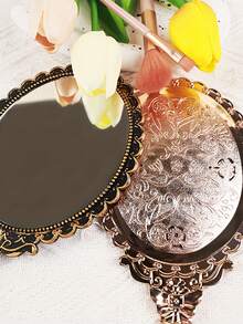 15 piezas Juego de espejos de mano chapados en oro vintage - 5 espejos compactos lindos, 5 tarjetas de agradecimiento y 5 bolsas de organza con volantes - elegante para boda, cumpleaños, despedida de soltera, Navidad, Acción de Gracias, decoración navideña