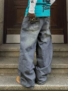 EVRINFINITE Men's Casual Vintage Loose Fit Jeans With Pockets - Medium Wash - View 3