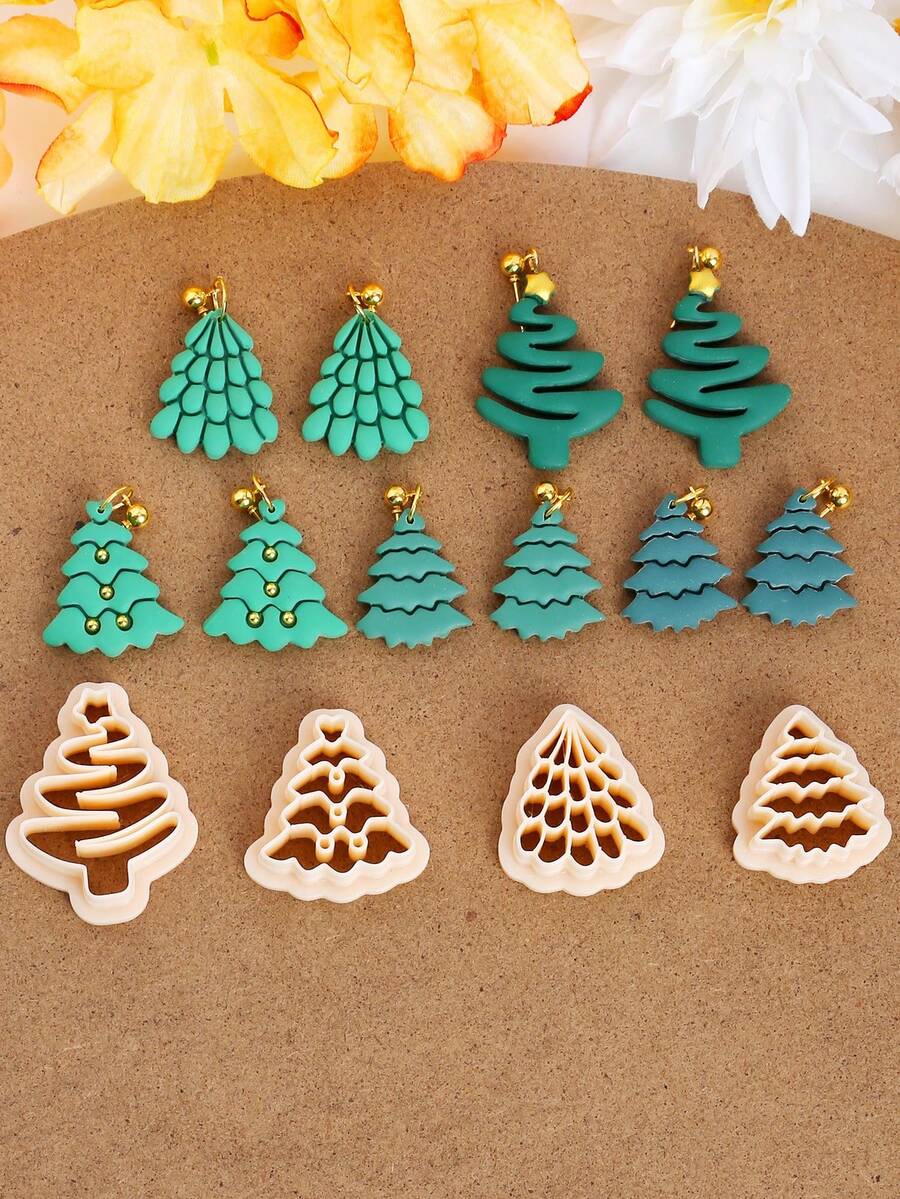 1/4pcs Christmas Tree Clay Cutter, Christmas Tree Pendant Clay Cutter, Christmas Clay Cutter, Fall Clay Cutters, Clay Earring Clay Tool, Polymer Clay Cutter For Jewelry Making - Clay Cutter - View 1