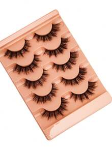 5 perechi/set Gene false 3D din nurcă, moi, pufoase și cu aspect natural, kit de machiaj pentru alungirea și scurtarea genelor, gene tip bandă, gene, gene false