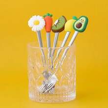 Cuchara de café de diseño de frutas de dibujos animados de 15 cm, cuchara de helado creativa de acero inoxidable, tenedor, cuchara de té de mango largo para remover - Plateado - Ver 4