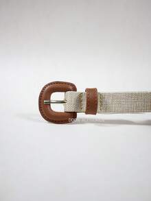 Women's Belt Straw Color Fabric Colorful Design Simple Covered Buckle For Everyday Wear - Rust Brown - View 3