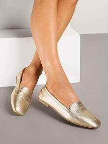 Mocassini in morbida pelle, scarpe flat casual da donna per lavoro/ufficio, adatte per primavera e autunno - Dorato - Visualizzare 1