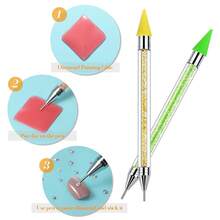 Tatuo 2 Pieces Rhinestone Picker Dotting Pen, Dual-Ended Rhinestone Gems Crystals Studs Picker Wax Pencil Pen Crystal Beads Handle Manicure Nail Art DIY Decoration Tool (Green, Yellow){"Color_name":"Green"} - 綠色 - 查看 5