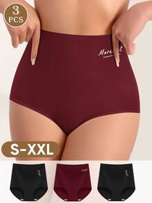 MEIYATING 3 件套女士高腰收腹内裤，棉质舒适日常三角裤，英文印花