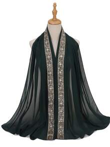 1pc Spring/Summer New Arrival Elegant Women's Breathable Chiffon Modest Sequin Lace Headscarf - Multicolor - View 3