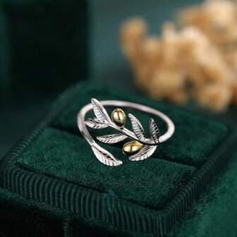 Fashionable Minimalist Women's Adjustable Ring With Carved Floral & Leaf Design, Accessory For Parties, Gatherings, Gifts