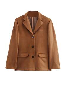 Autumn Fashion New Versatile Suede Single Button Blazer Lightweight Style - Brown - View 2