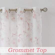 Floral Print Metallic Sheer Window Curtain Panel Rustic Living Room/Bedroom Decor 6 Grommets Top Drape Panels, Coral Red,40 X 84, 2 PK, Sparkling Farmhouse Style - 珊瑚紅 - 查看 4
