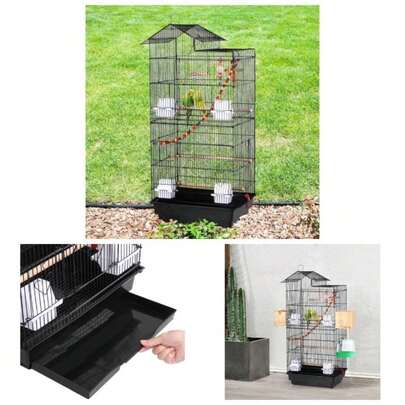 Large Metal Bird Cage Roof Top Parrot Cage Budgie Cage CockatielConureParakeetLovebirdFinch White 99cm