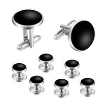 8 Pcs Tuxedo Buttons And Cufflinks Tuxedo Cufflinks And Studs Set Tuxedo Shirt Studs For Men Wedding Accessories Business Gift Tux Studs Classic Mens Cufflinks Shirts Cuff Links Black And Silver - 如圖 - 查看 1