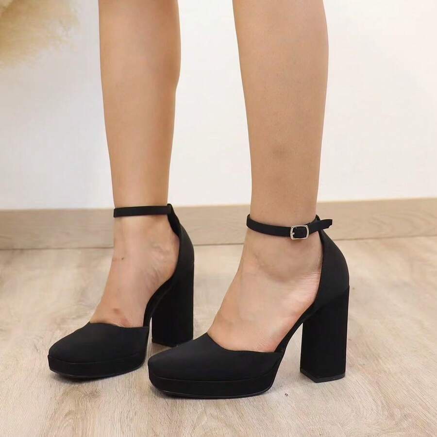 Black Platform Heels With Ankle Straps, Perfect For Evening Parties, Formal Events, Casual And Office Looks. Sporty - màu đen - Xem 1