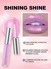 HANDAIYAN Gloss Labial Polarizado, Tinta Labial Perolada Brilhante Hidratante de Longa Duração, Presente de Maquiagem para Festa, Viagem, Acampamento, Ao Ar Livre, Natal, Inverno, Adequado para Mulheres, Melhor Escolha de Cor para Moda Fancy Y2K - 04 Bare Pink - Visão 4
