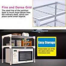 1pc Stainless Steel 2-Tier Microwave Oven Rack, Detachable & Stackable Kitchen Storage Shelf, Countertop Organizer Rack For Spices And Kitchenware, Space-Saving Home Accessory - Black and White - View 10