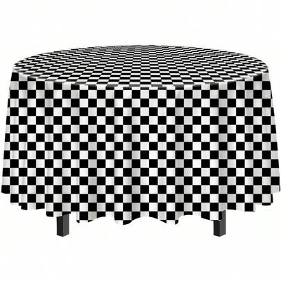 2 Pack Checkered Flag Tablecloth Plastic Round 84 X 84 Race Car Table Cloth Disposable Plaid Table Cover For Racing Car Party Camping Picnic Wedding Circle Plastic Tablecloth