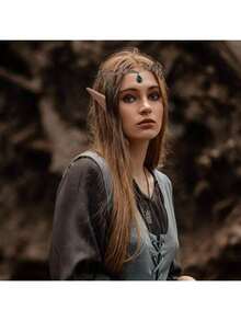 水钻皇冠头饰，万圣节服装派对，柔软仙女耳朵皇冠发箍，女士款，魔法森林精灵头饰，适合文艺复兴集市和奇幻服装配饰，皇冠，发箍，发圈，藤蔓，嘉年华配饰，婚礼，准新娘，头饰 - 金色 - 查看 2