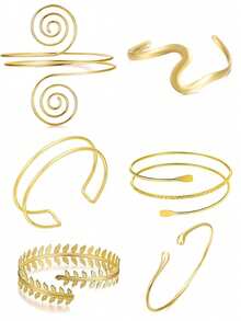 6pcs Minimalist Fashion Vacation Casual Metal Geometric Arm Cuff Adjustable Bracelet, Halloween Decor For Women