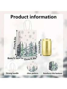 24pcs Christmas Holiday White Gift Bags | High-Quality Kraft Paper Tote With Pine Trees, Snowflakes, And Deer Pattern,Christmas Gift Bags(1/6/12/24pcs) - Multicolor - View 4