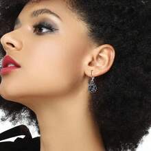 1 Pair Elegant Black Zirconia 925 Sterling Silver Rose Flower & Dragonfly Engraved Dangle Earrings, Great Gift For Women