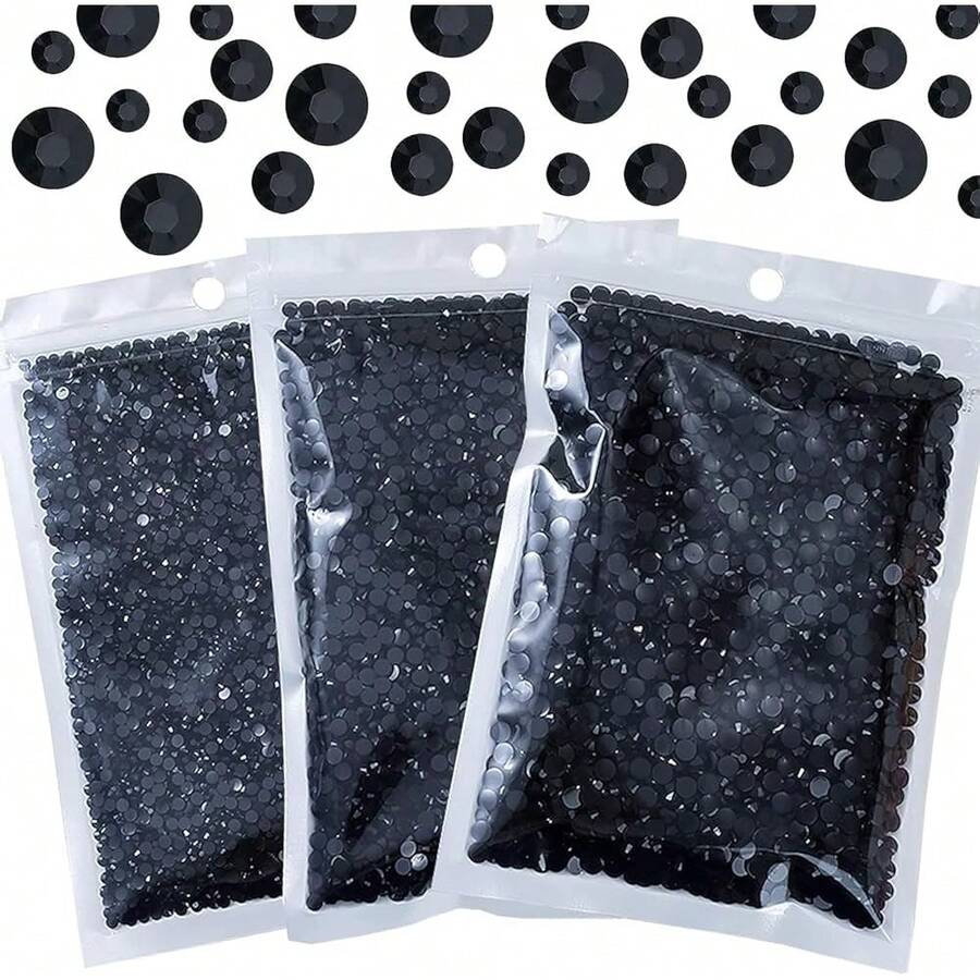 25000Pcs Black Rhinestones For Bedazzling Kit, 3-5mm Resin Flatback Rhinestones Bulk Bedazzle Gems Diamonds For Crafts DIY Shoes, Clothing{"Color_name":"Black"} - الأسود - مشاهدة 1