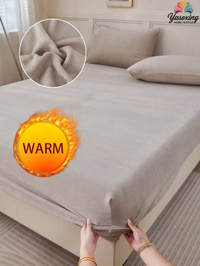 1 件卡其色天鹅绒床笠温暖柔软纯色毛绒床笠特大号双人床，奢华超柔软舒适床单，带 11.8 英寸深口袋，适合秋冬春季，无枕套仅床单，无枕套，防尘防滑，可机洗，床上用品礼品，适合双人全尺寸特大号双人床，可机洗床垫套