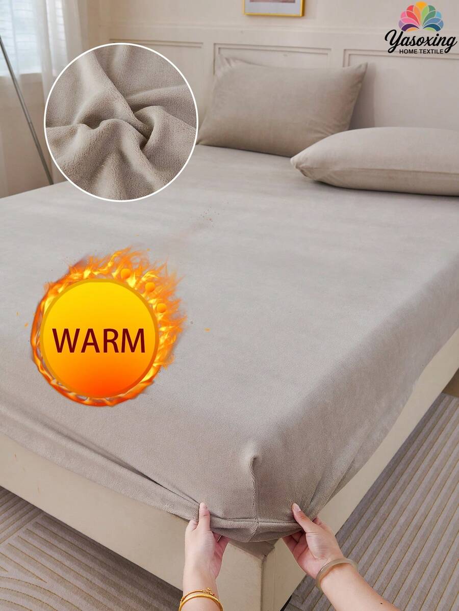 1 件卡其色天鹅绒床笠温暖柔软纯色毛绒床笠特大号双人床，奢华超柔软舒适床单，带 11.8 英寸深口袋，适合秋冬春季，无枕套仅床单，无枕套，防尘防滑，可机洗，床上用品礼品，适合双人全尺寸特大号双人床，可机洗床垫套