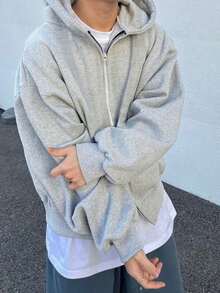 Teens/Youth Boys' Oversized Hoodie Jacket, Casual College Style, Comfortable & Fashionable, Versatile, Soft Fabric, Suitable For Daily Wear, School, Outings, Outdoor Activities, All Seasons, Great Gift - Grey - View 6